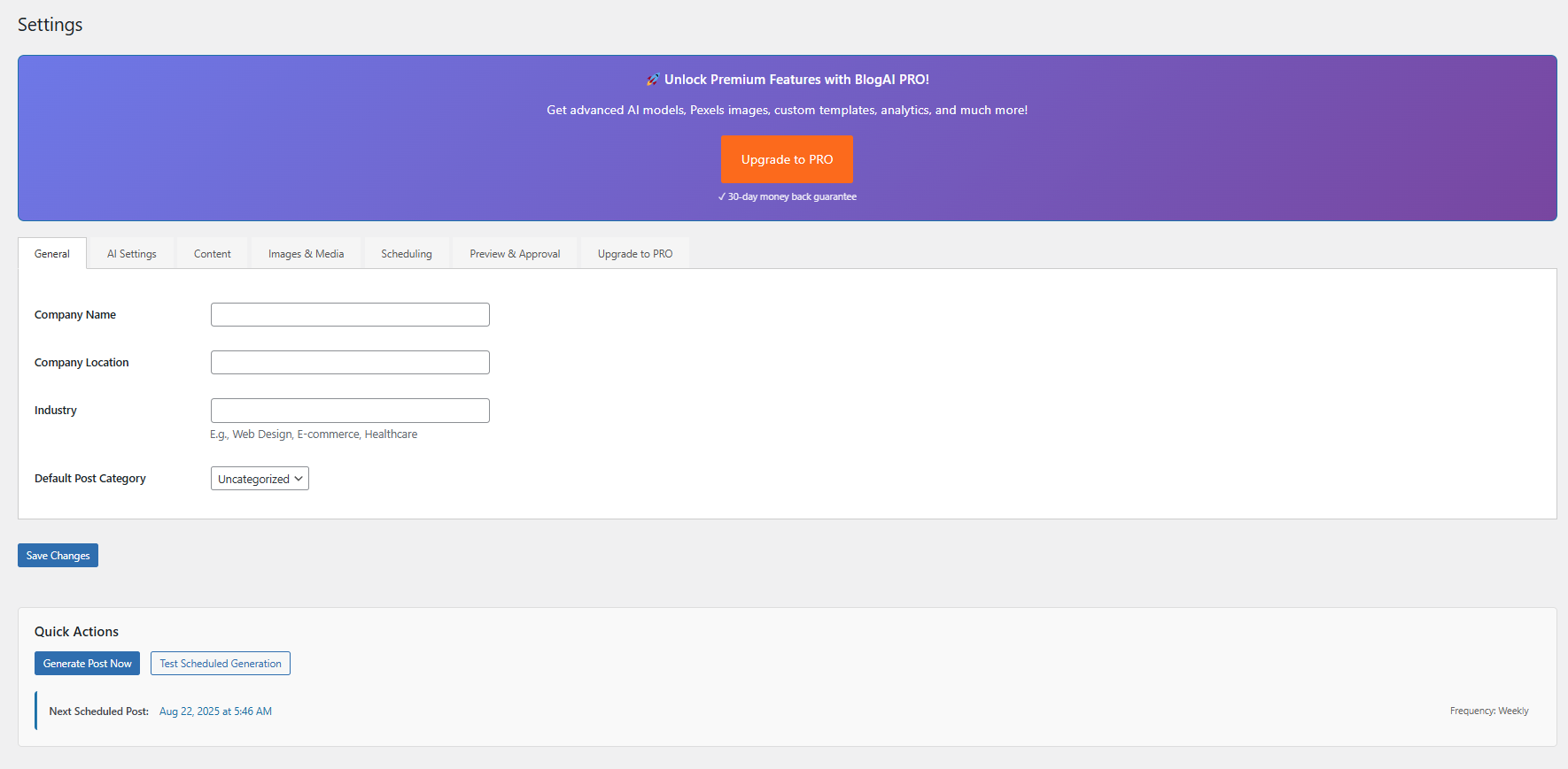 General Settings Dashboard